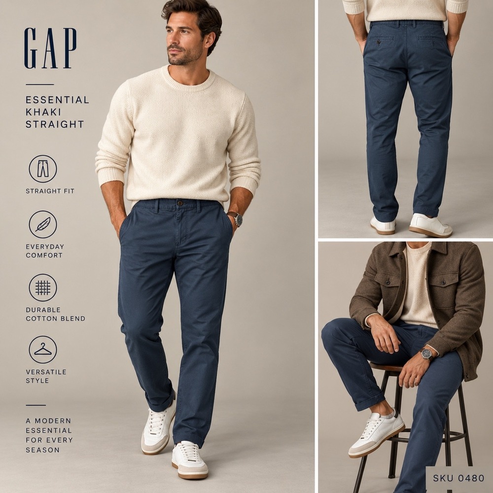 GAP Essential Khaki Straight Men's 34x34 Navy Blue Chino Pants Stretch Cotton481